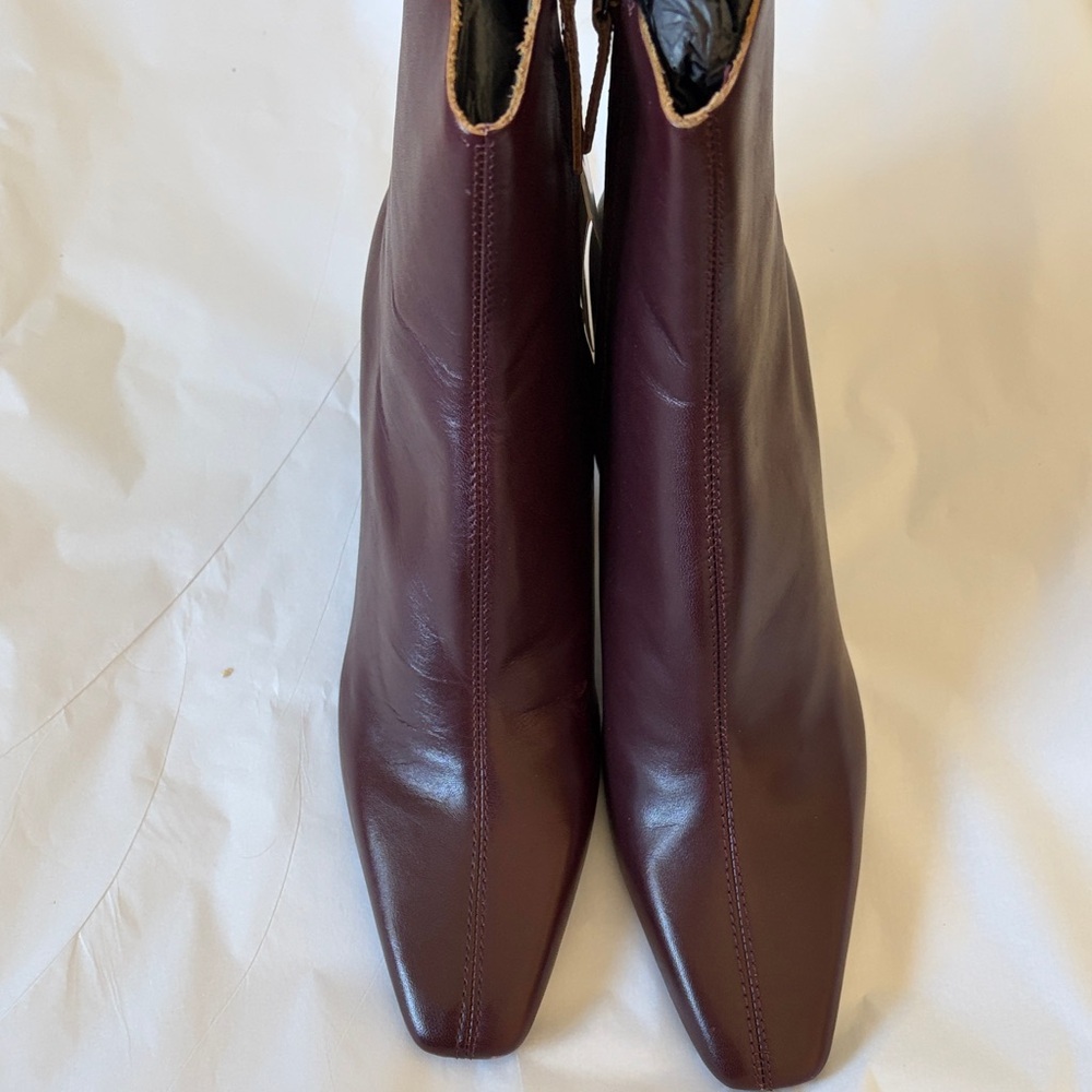 Zara Chic Maroon Ankle Leather Booties NWT Size 38